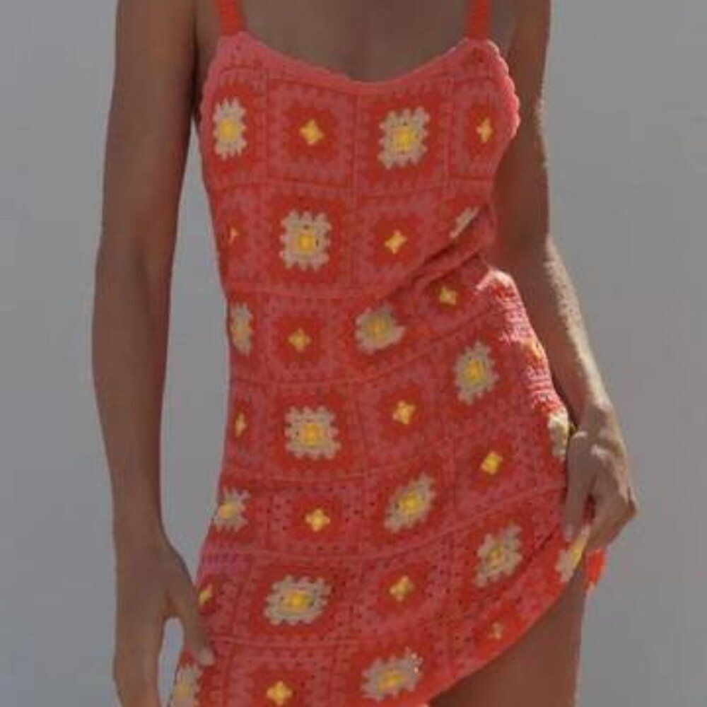 Zara Crochet Square A-Line Shift Mini Dress S